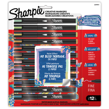 Sharpie Creative Markers, Earth Tones, Water-Based Acrylic Paint Markers, Fine Tip, 12 Count