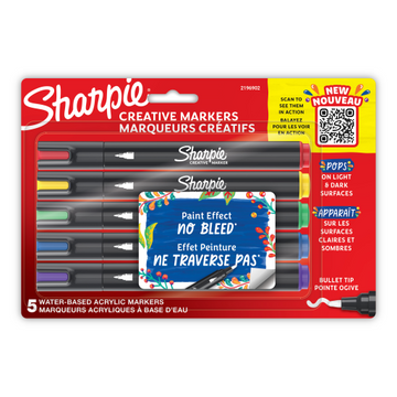 Sharpie Creative Markers, Water-Based Acrylic Markers, Bullet Tip, Assorted Colours, 5 Count