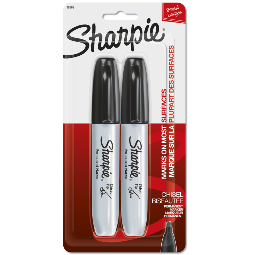Sharpie – Ensemble de 2 marqueurs permanents noirs à pointe biseautée. Réf. 38262PP