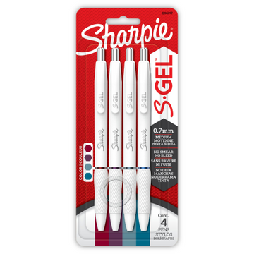Sharpie S-Gel Pens, Fashion Barrel Gel Pens, Pearl White Body, Medium (0.7mm) Point, Bold Jewel Color Assortment, 4 Count