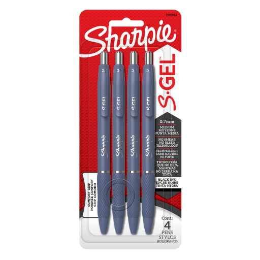 Sharpie S-Gel, Gel Pens, Medium Point (0.7mm), Moonlit Midnight Barrel, Black Ink, 4 Count