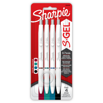 Sharpie S-Gel – Ensemble de 4 stylos gel 0,7 mm, corps blanc nacré, couleurs assorties. Réf. 2206098