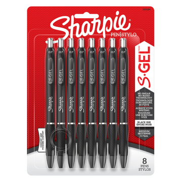 Sharpie S-Gel – Ensemble de 8 stylos gel 0,7 mm, encre noire. Réf. 2105284