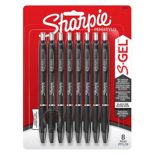 Sharpie S-Gel – Ensemble de 8 stylos gel 0,7 mm, encre noire. Réf. 2105284
