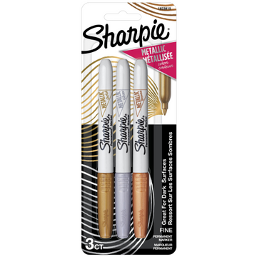 Sharpie Metallic Permanent Markers, Fine Point, Assorted Colors, 3 Count
