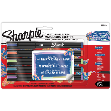 Sharpie Creative Markers, Earth Tones, Water-Based Acrylic Markers, Brush Tip, Assorted Colors, 5 Count