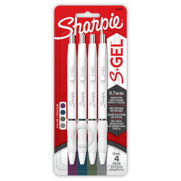 Sharpie S-Gel Pens, Fashion Barrel Gel Pens, Pearl White Barrel, Medium (0.7mm) Point, Rich Dark Colour Assortment, 4 Count
