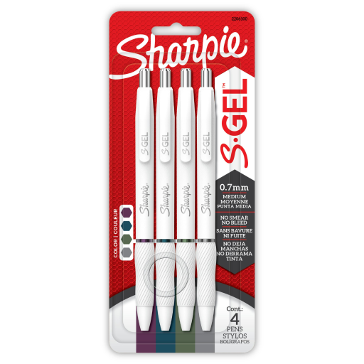 Sharpie S-Gel Pens, Fashion Barrel Gel Pens, Pearl White Barrel, Medium (0.7mm) Point, Rich Dark Colour Assortment, 4 Count