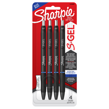 Sharpie S-Gel, Gel Pens, Medium Point (0.7 mm), Blue Gel Ink Pens, 4 Count