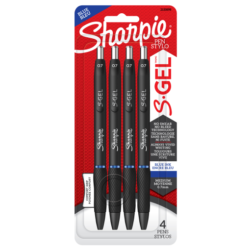 Sharpie S-Gel, Gel Pens, Medium Point (0.7 mm), Blue Gel Ink Pens, 4 Count