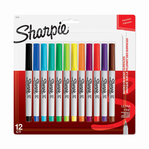 Sharpie Permanent Markers, Ultra Fine Point, Assorted Colors, 12 Count