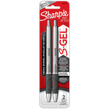 Sharpie S-Gel, Gel Pens, Sleek Metal Barrel, Gunmetal Body, Medium Point (0.7 mm), Black Ink, 2 Count