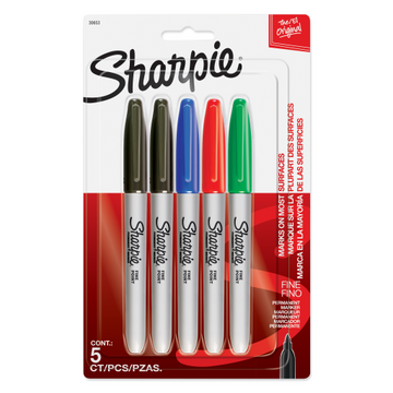 Sharpie Permanent Markers - Fine Tip - Assorted Colours - 5 Pack