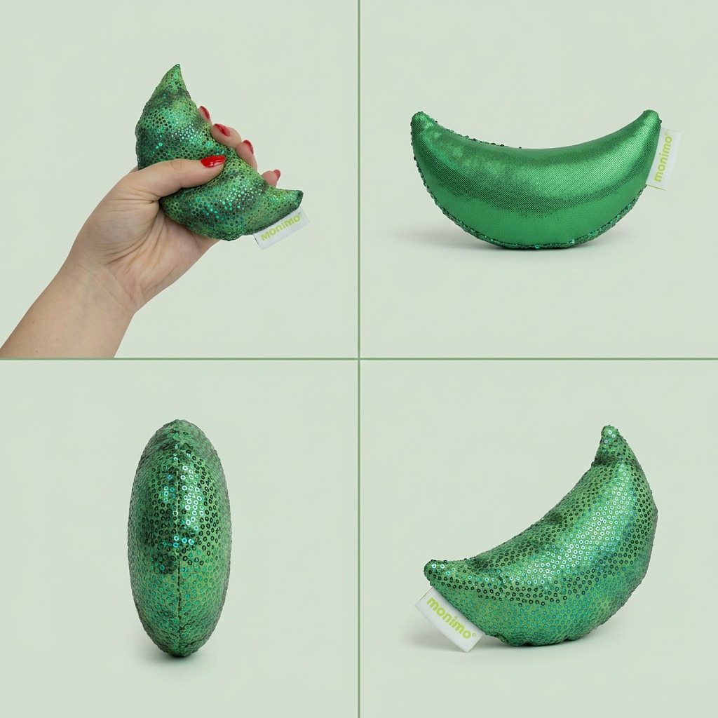 A 2x2 matrix showcasing fdmt manimo Green Half Moon Ball from four different useful angles.