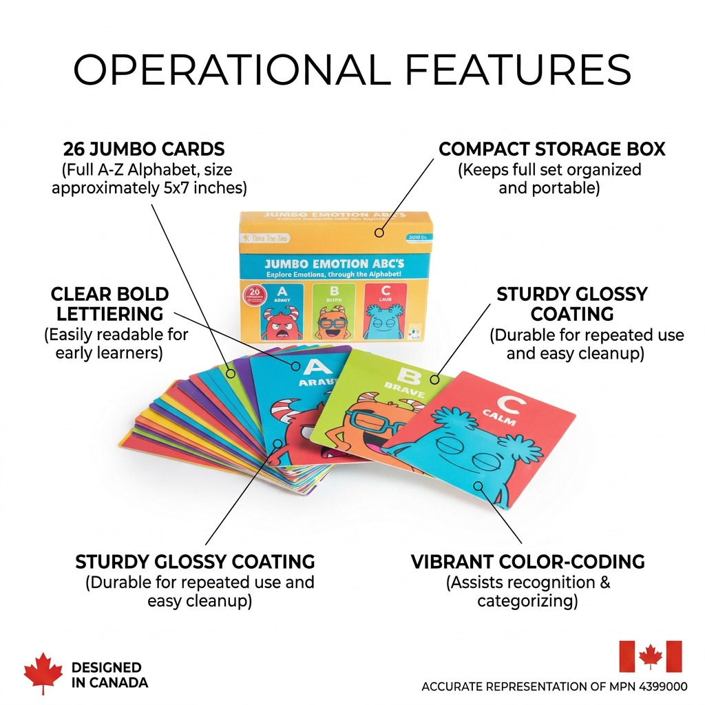 fdmt Jumbo ABC Emotion Cards: Feature spotlight on 26 letters, 26 monster illustrations, and jumbo-sized cards for handling.