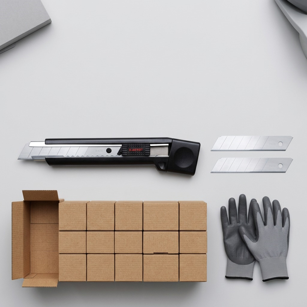 X-ACTO high-duty snap-off utility knife with two spare 8-point blades on a white background.