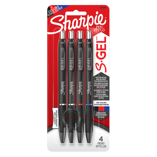 Sharpie S-Gel, Gel Pens, Medium Point (0.7 mm), Assorted Colors, 4 Count
