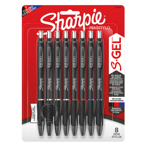 Sharpie S-Gel, Gel Pens, Medium Point (0.7 mm), Assorted Colors, 8 Count
