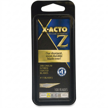 X-ACTO Z-Series #11 Zirconium Nitride Coated Blades, 100-pack in black and gold retail dispenser.
