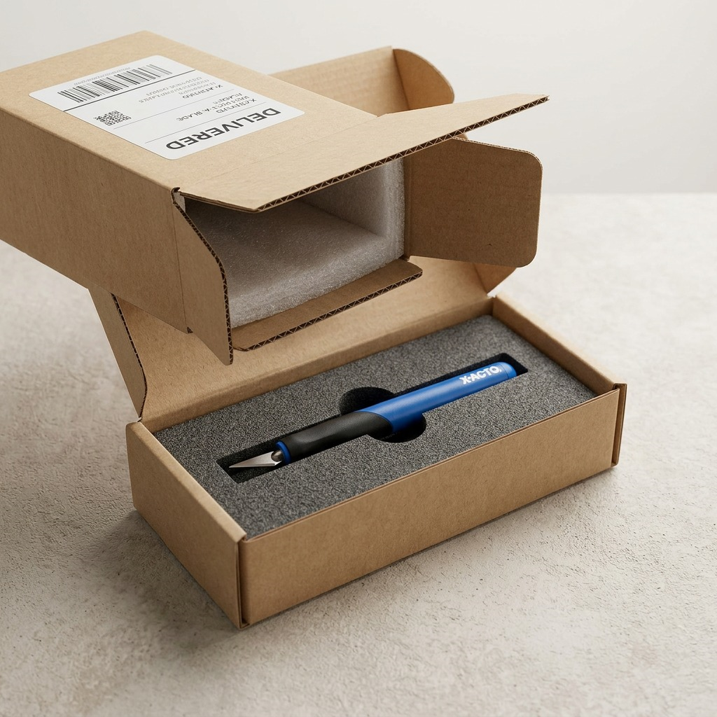 Premium unboxing scene with a protected X-ACTO X-Acto Retract-A-Blade Utility Knife.