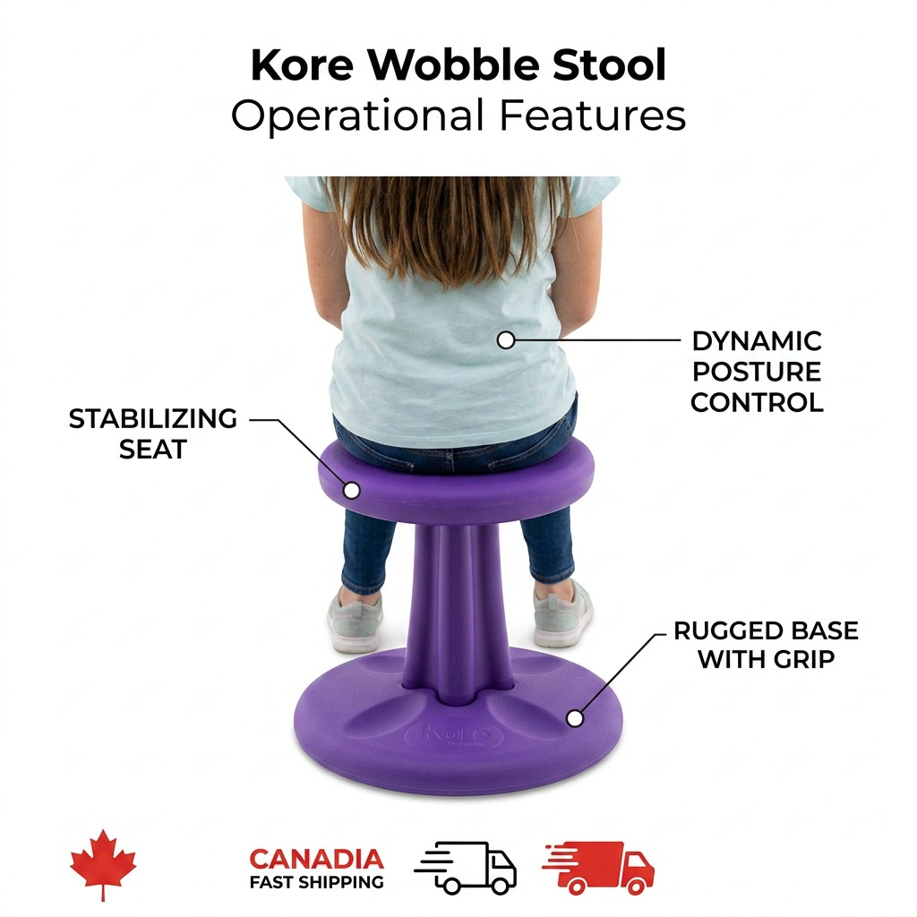 Purple Kore Design 30cm Toddler Wobble Stool with active sitting base on a white background.