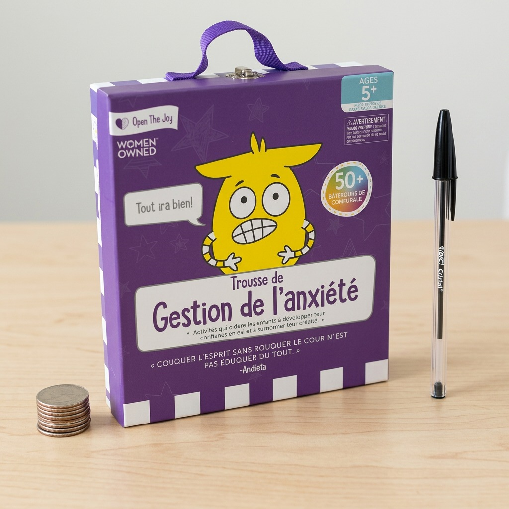 A premium high-resolution photo of the open the joy anxiety management kit.