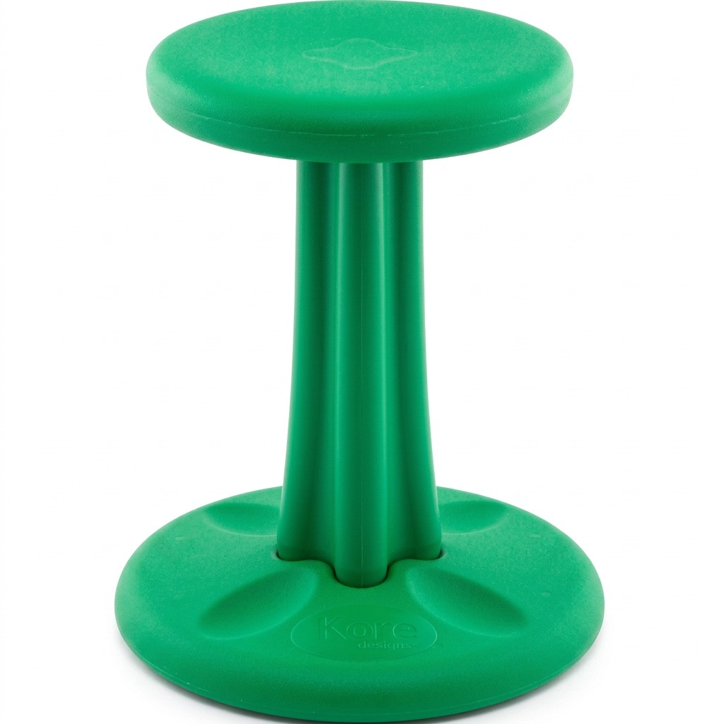 Green fdmt Kore Wobble Stool 47cm, a teen active seating solution on a crisp white background.