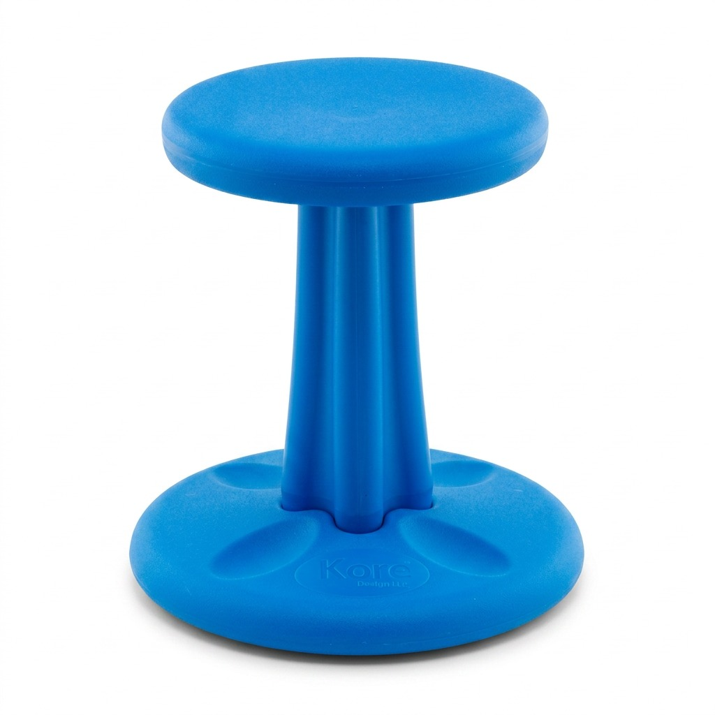Blue Kore Design Junior 14 inch Wobble Stool for active seating with a rounded anti-tip base.