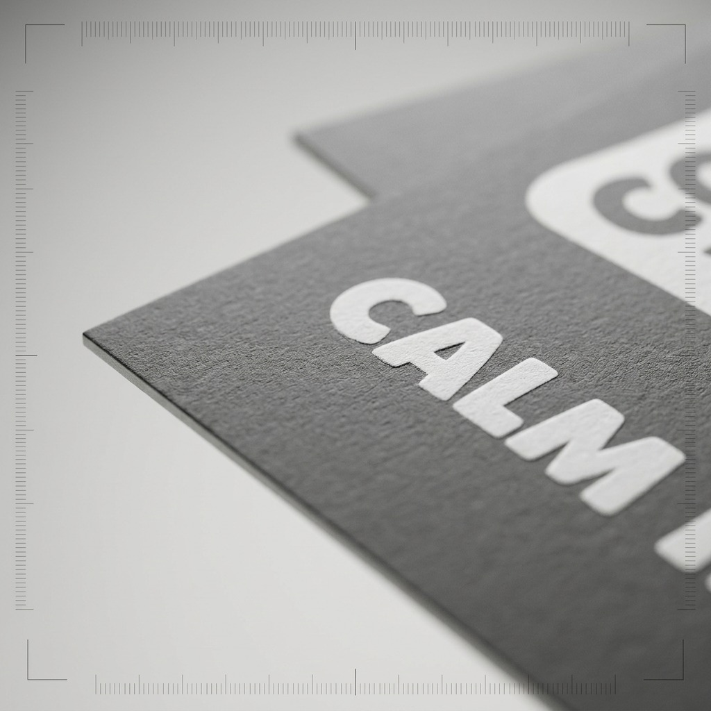 A detailed macro photo showing precise printing and the matte texture on the fdmt Calming Card surface.