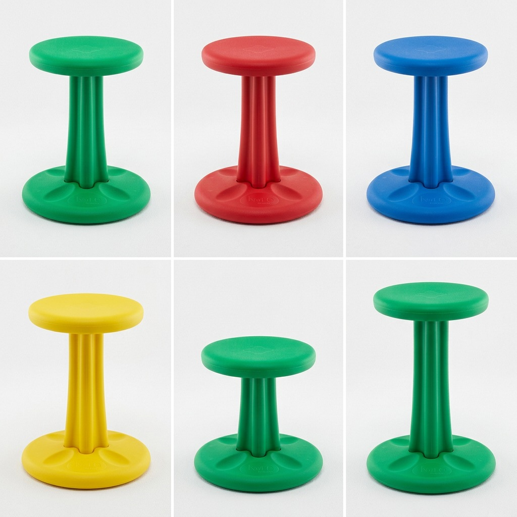 Green fdmt Kore Wobble Stool 47cm, a teen active seating solution on a crisp white background.