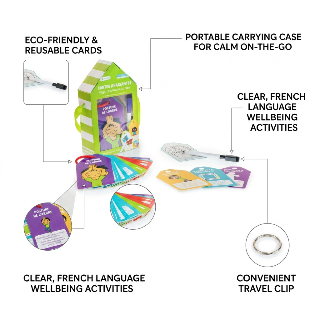 An ecommerce infographic highlighting features and uses of the fdmt Cartes apaisantes (MPN 4404000).