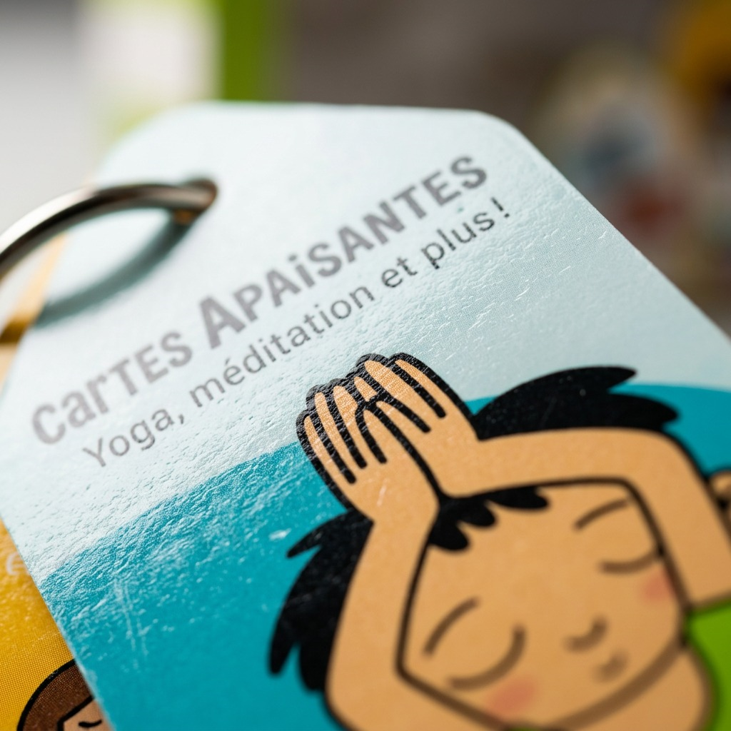 Macro detail of an fdmt soothing activity card surface and clean print lines.