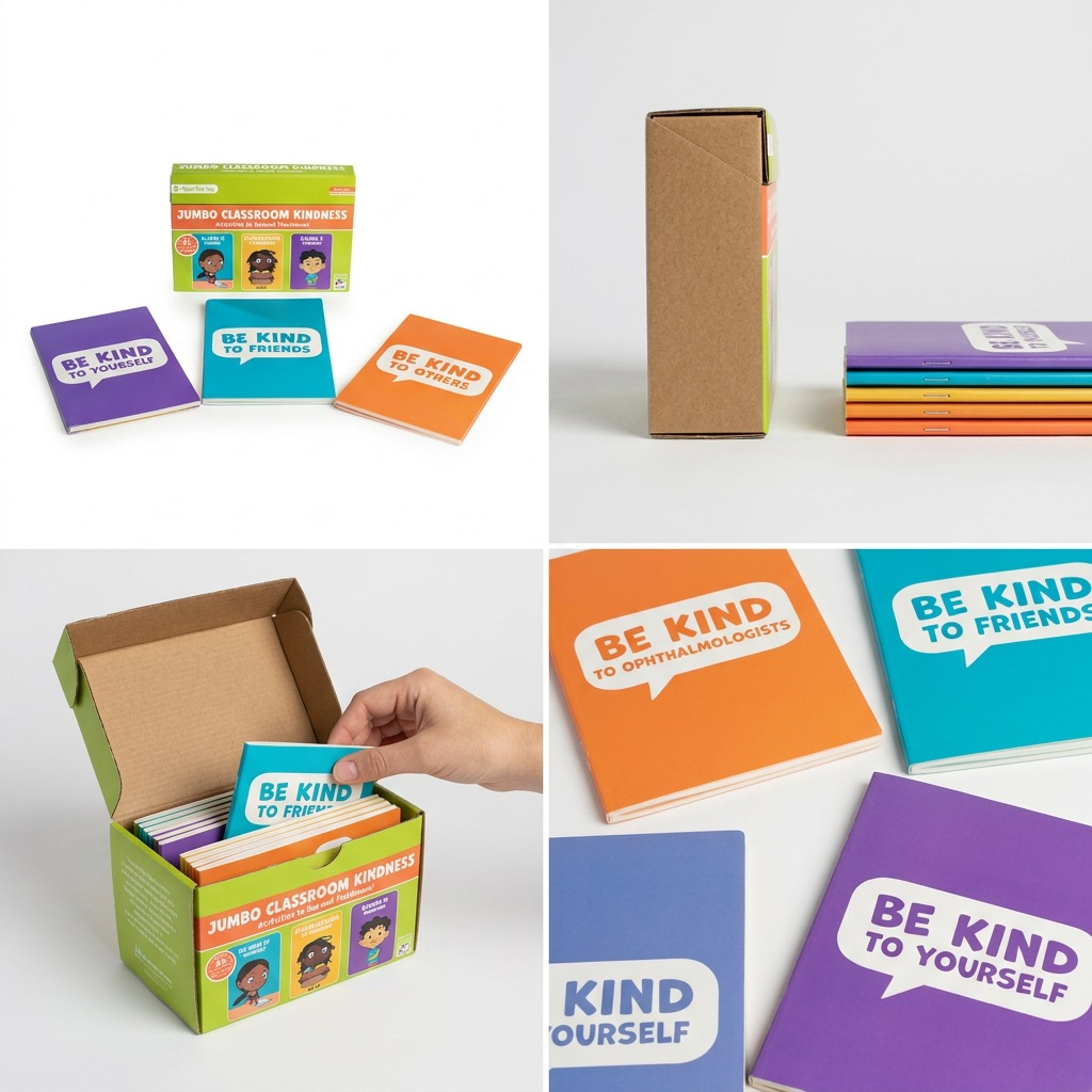 A clean product matrix showing multiple angles of the fdmt Jumbo Classroom Kindness Cards set.