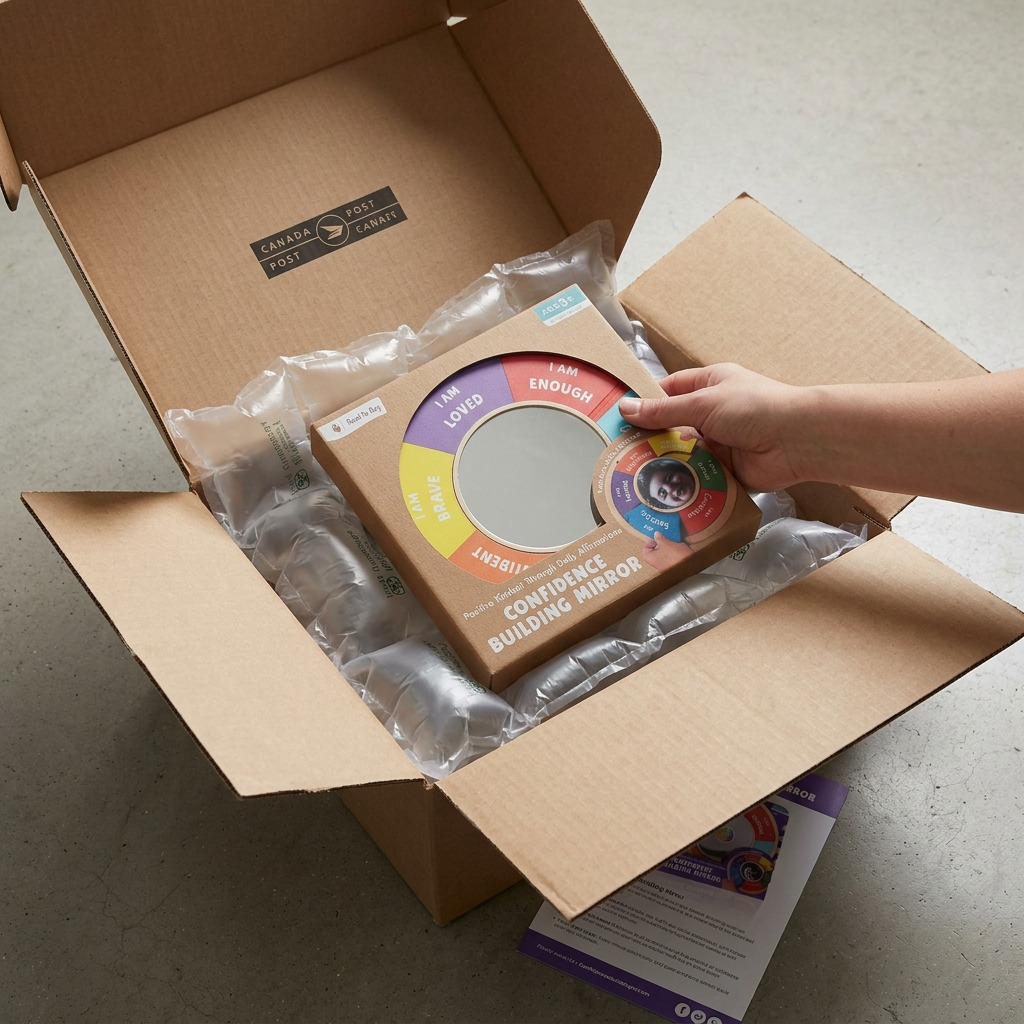 FDMT mirror in opened shipping box with protective air cushioning.