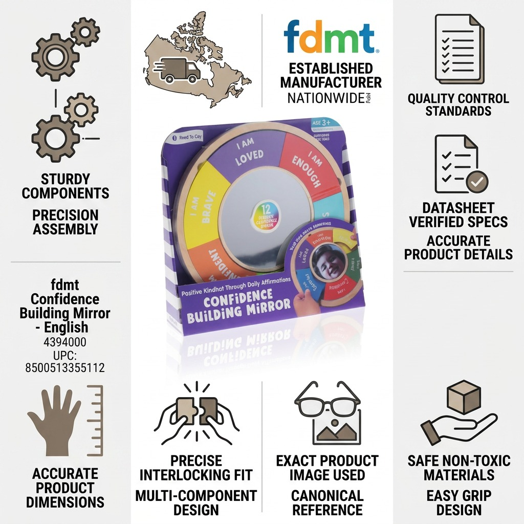 Infographic matrix validating fdmt Confidence Building Mirror: sturdy build, valid data, fast Canadian shipping.