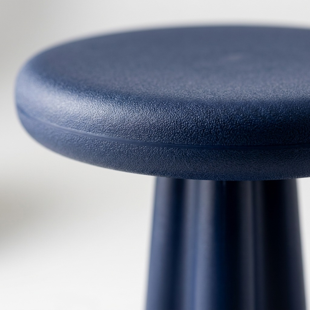 Macro detail of the dark blue fdmt Kore Wobble Stool showing the textured, non-slip seat surface.
