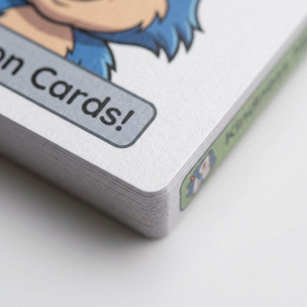 Close-up photo detailing card print quality, vibrant colors, and smooth texture on premium matte paper for Kindness Mission Cards.