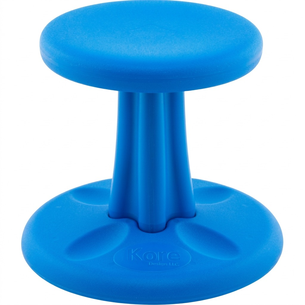 fdmt Kore Wobble Stool in blue, 30cm active seating chair for kids on a white background.