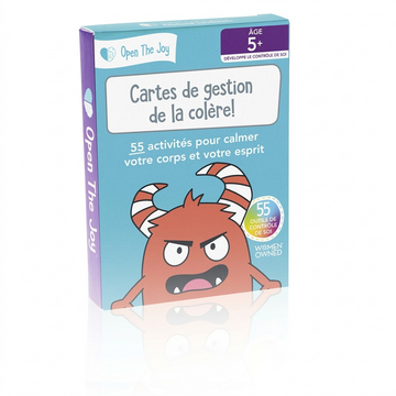 A high-resolution product photo of the Open The Joy anger management cards in French against white