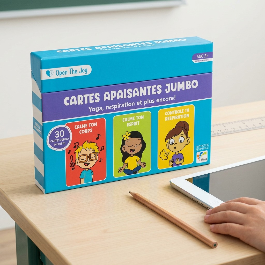 An eductional matrix image comparing the Jumbo Soothing Cards box next to a standard tablet and pencil.