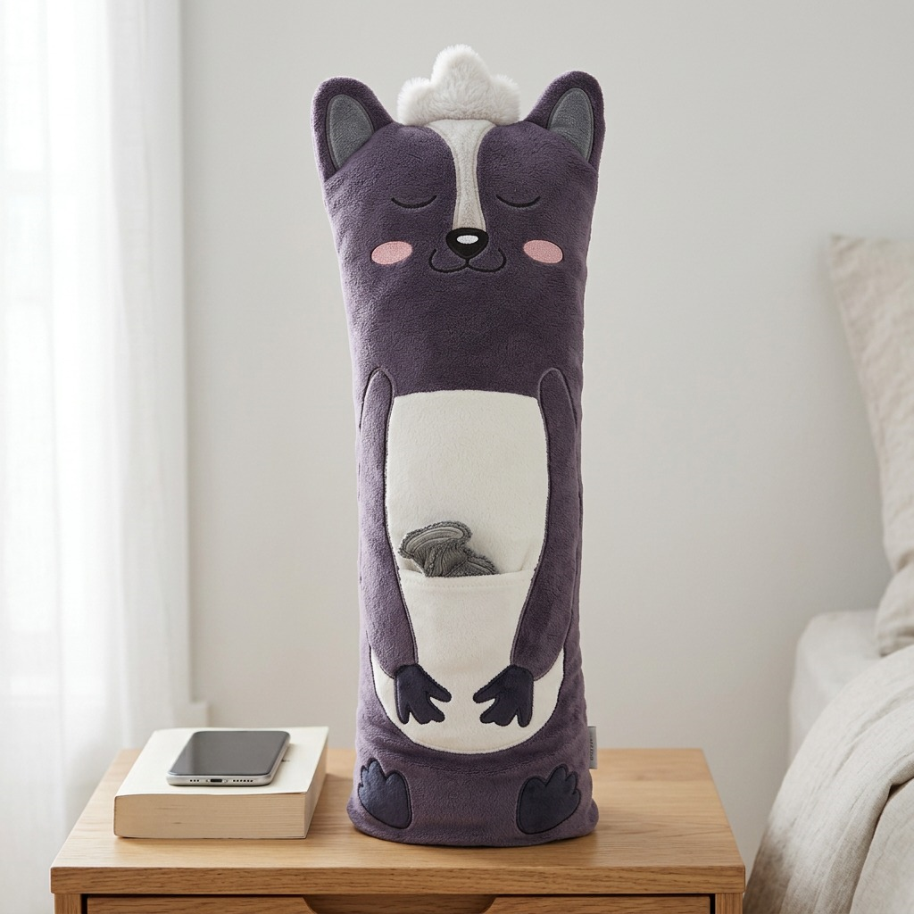 manimo sleepies Pétunia the Skunk, a 3lb weighted sensory plush and sleep aid for kids.
