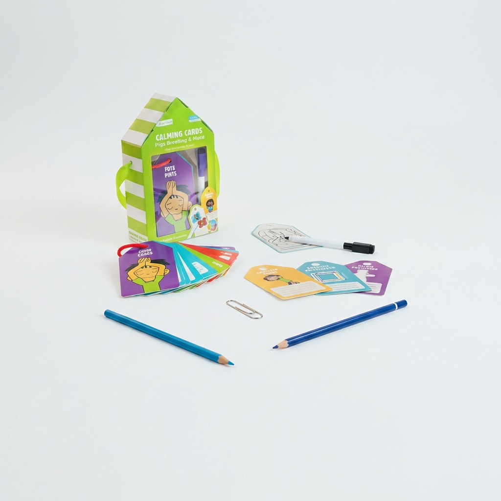 A crisp high-resolution product shot of the fdmt Calming Cards kit and cards on a white background.