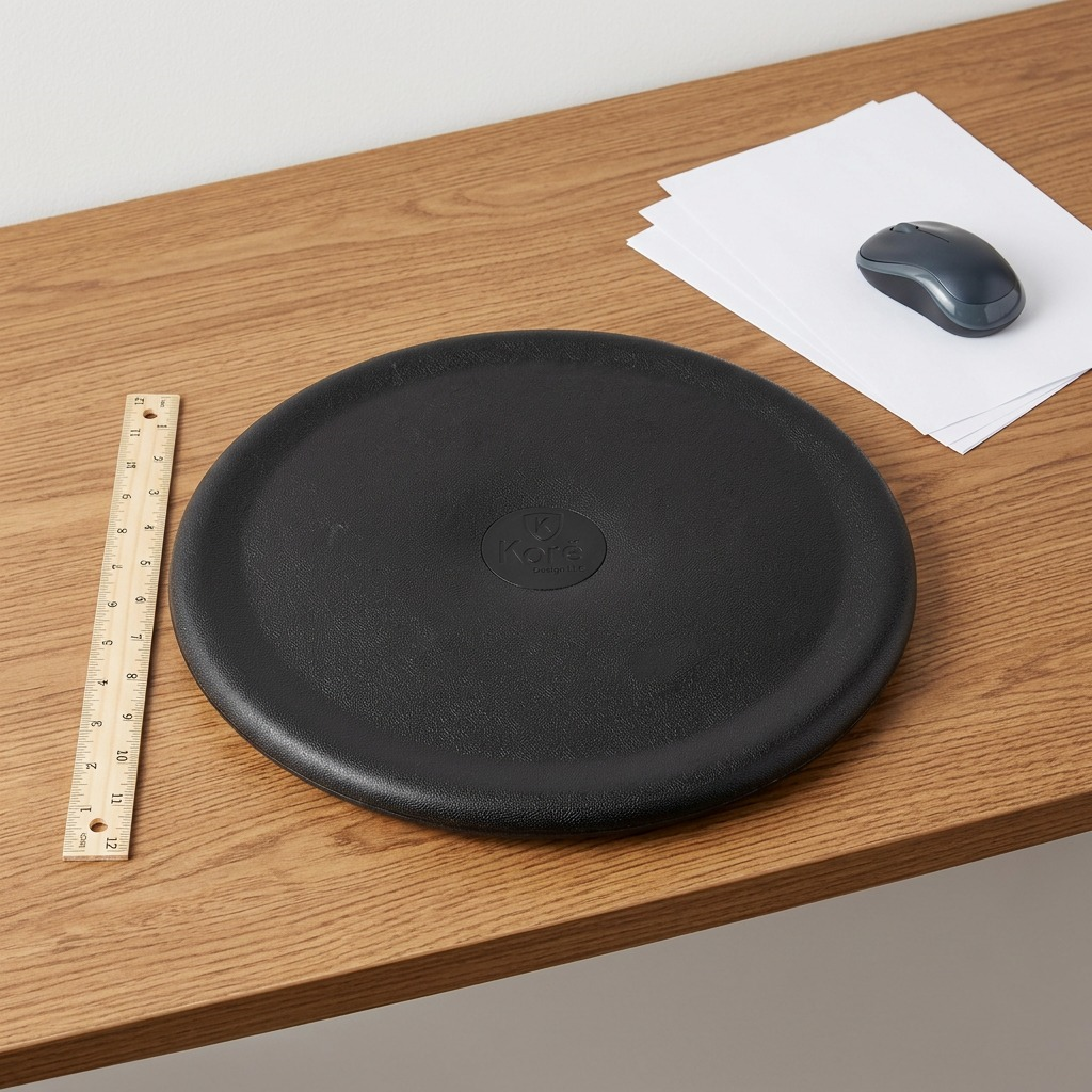 Black fdmt Kore Floor Wobbler balance disc for active sitting, hero shot on a white background.