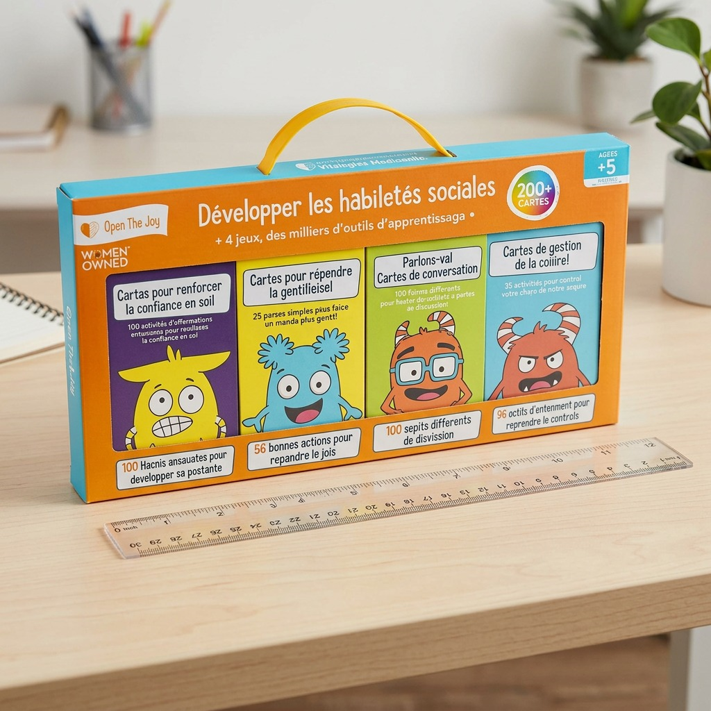 An unboxed view of the fdmt social skills card set and storage box (4290000, 850051355419) with a clean shadow against a white background.