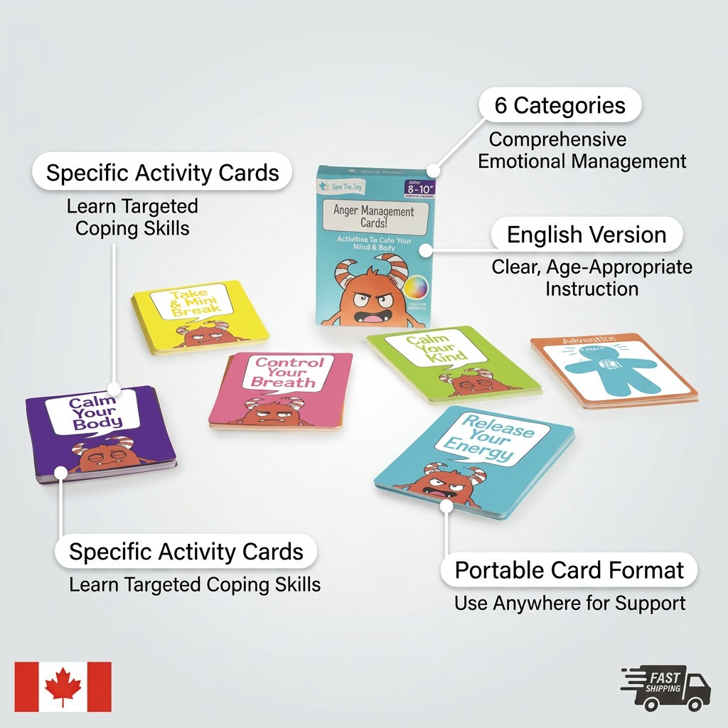 Feature graphic shows fdmt Anger Management Cards! with clear pointer lines and benefit labels.