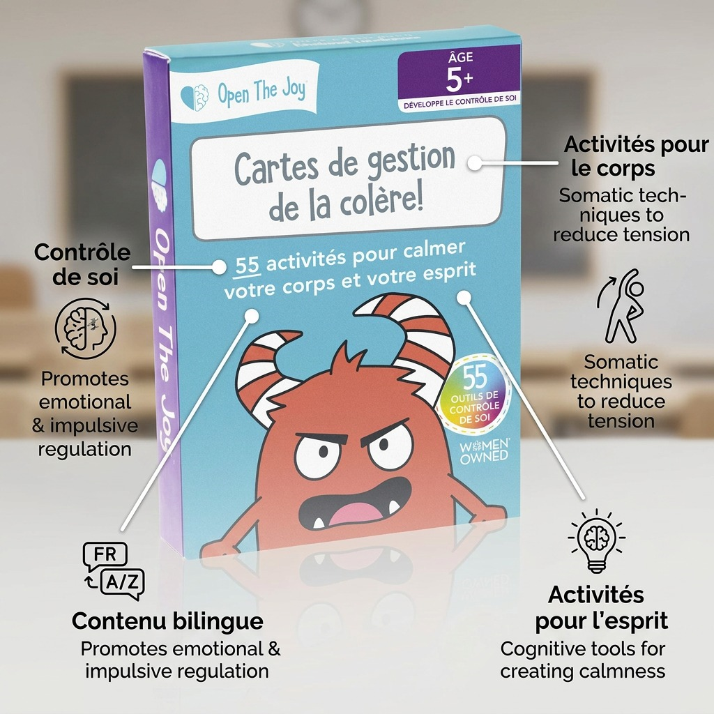A focused PDP visual demonstrating how the activity cards develop self-regulation and calming skills for children.