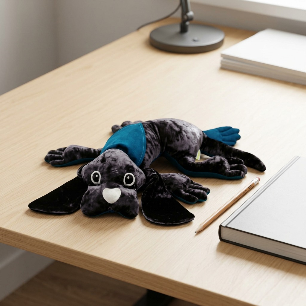 A high-resolution, centered image of the black-velvet manimo weighted dog plush on a seamless white background.