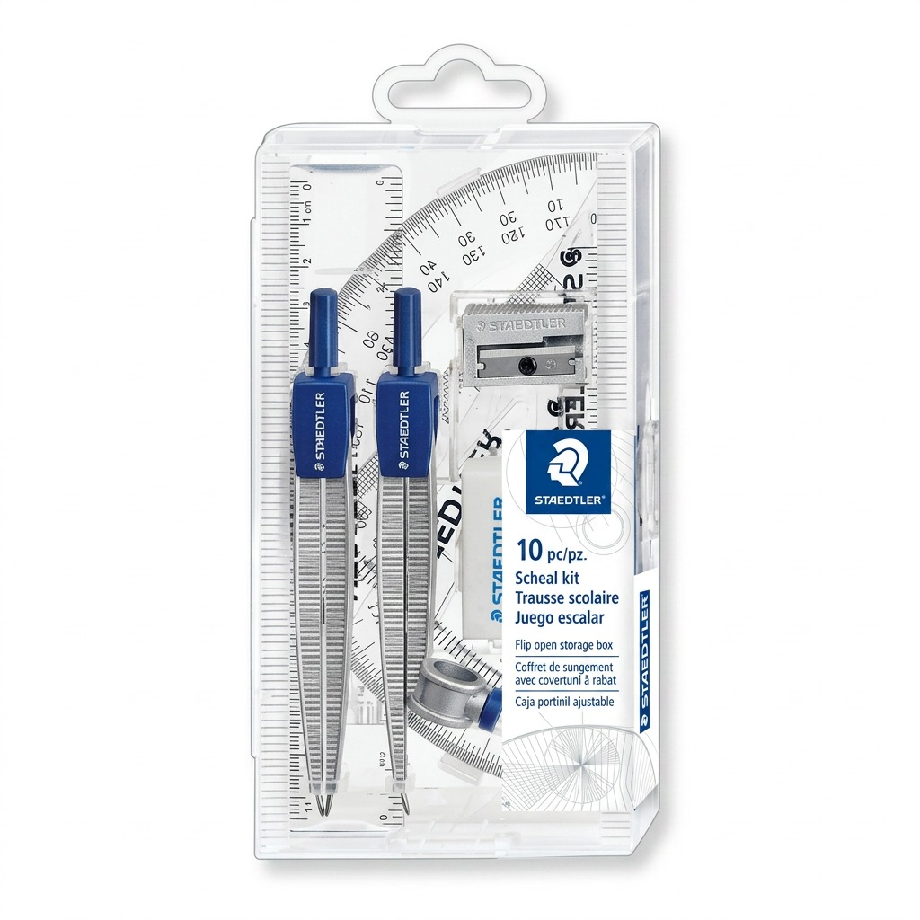 STAEDTLER – Lot de géométrie, 10 pièces, réf. 550-60S3A602 — vue sur fond clair