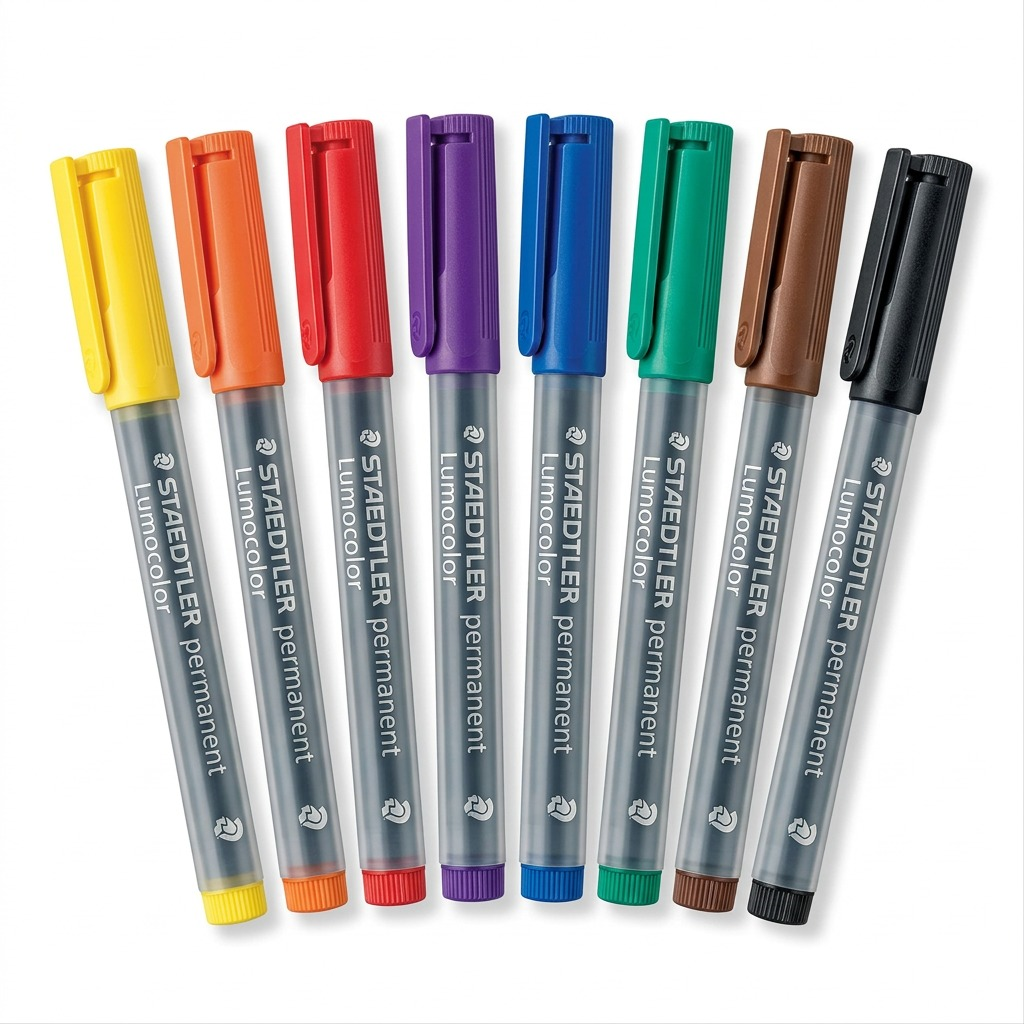 STAEDTLER Lumocolor – 8 marqueurs permanents moyen, réf. 317-WP8-10 — présentation de l’ensemble et de son emballage