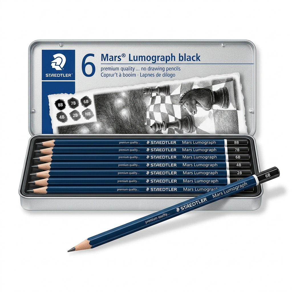 STAEDTLER Mars Lumograph – 6 crayons graphite noirs, réf. 100B-G6 — vue du produit 1